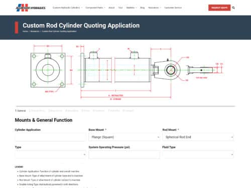 Custom Rod Cylinder Quoting Application